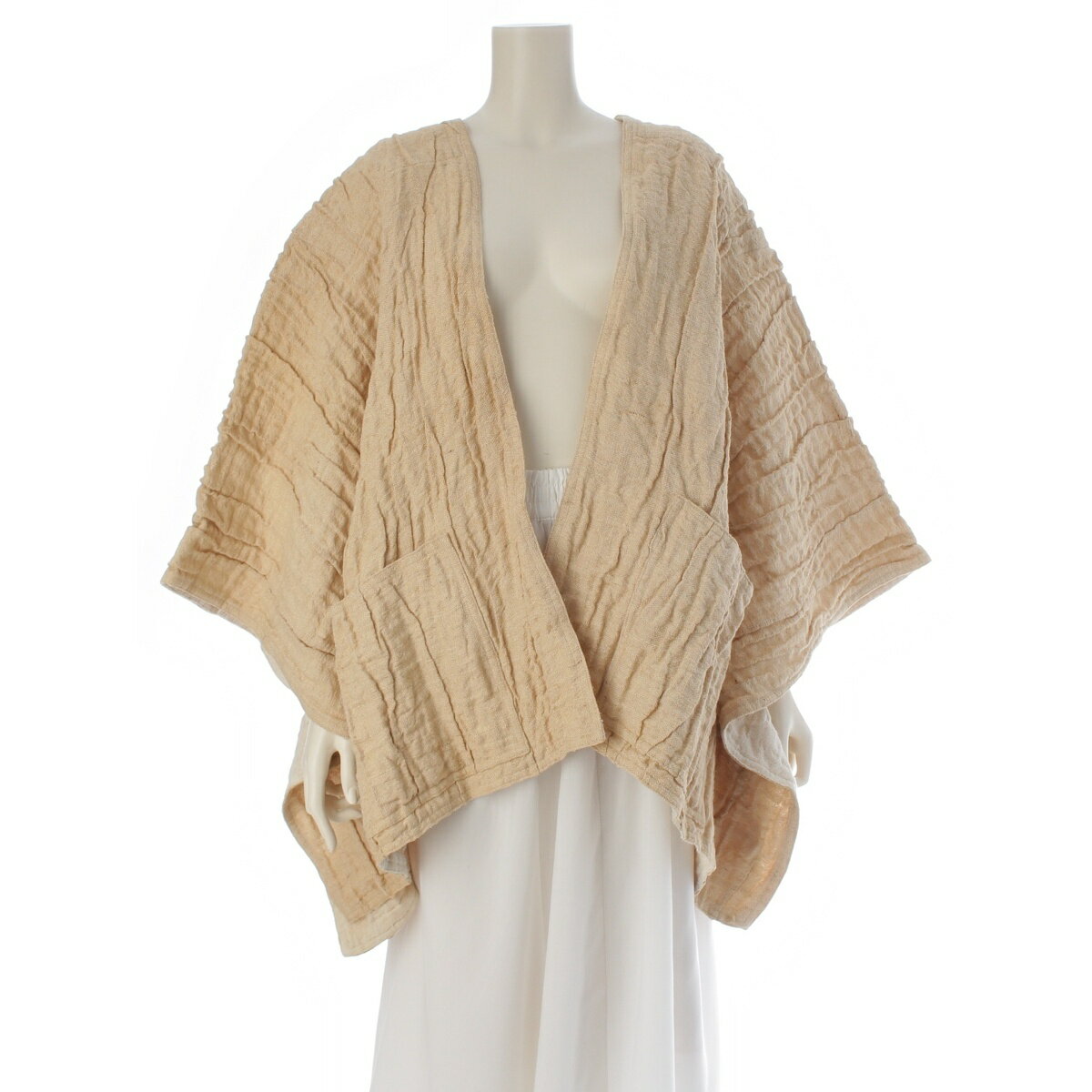 乐天商城 - イッセイミヤケ ISSEY MIYAKE 80s 1984 リネン コットン 筆タグ シワ加工 平面 羽織り 和服 ジャケット ベージュ 9【中古】【正規品保証】