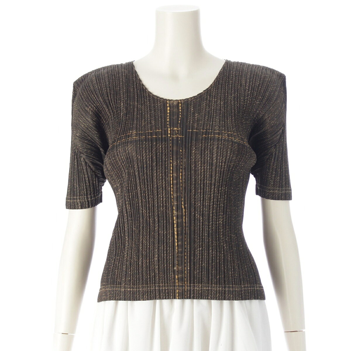 Rakuten - プリーツプリーズ イッセイミヤケ PLEATS PLEASE ISSEY 99AW デニム転写 クルーネック 半袖 カットソー トップス PP94-JK570 カーキ系 3【中古】【正規品保証】
