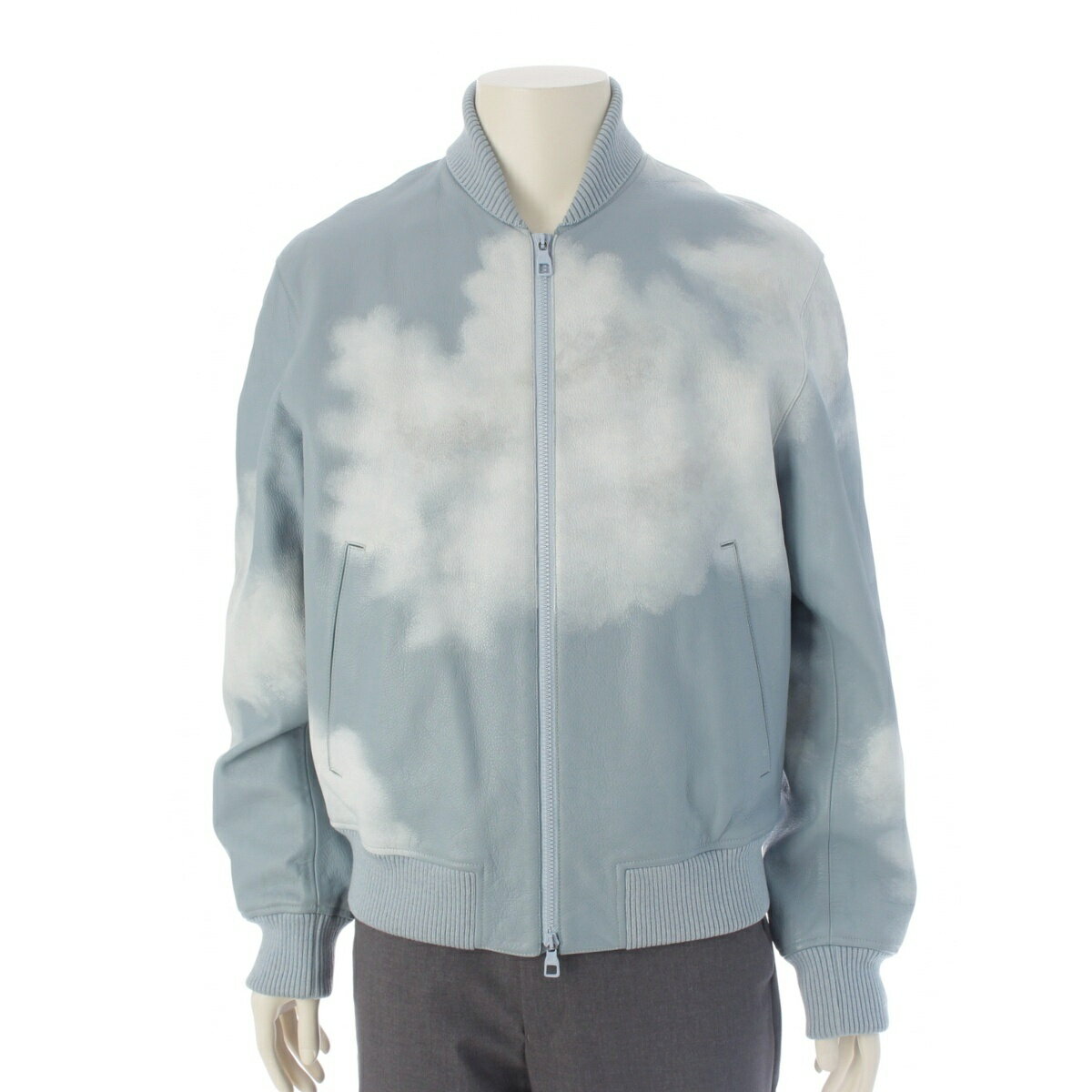 Leather - ルイヴィトン LOUIS VUITTON 20AW CLOUDS BOMBER カーフスキン レザー クラウズ ボンバー ジャケット ブルゾン HJL98EYOK ブルー 48【中古】【正規品保証】