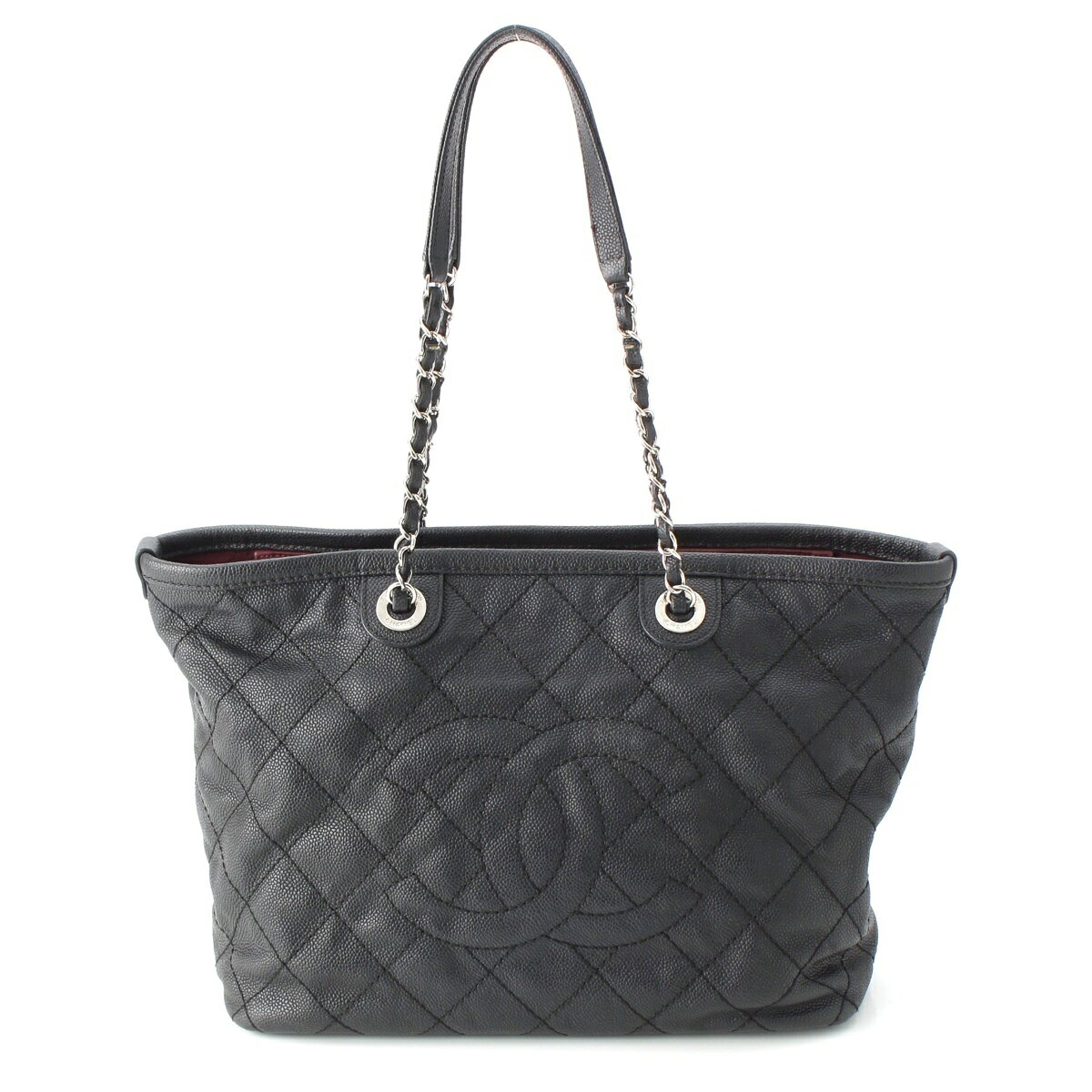 シャネル CHANEL キャビアスキン ココマーク マトラッセ チェーン ショッピング トートバッグ ブラック【中古】【正規品保証】
