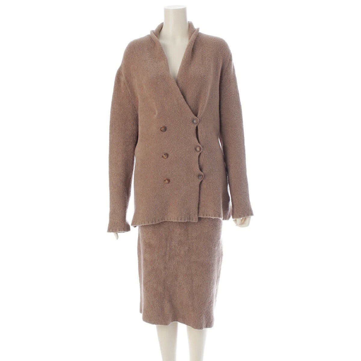 Rakuten - ジルサンダー JIL SANDER 90s カシミヤ シルク 厚手 ニット ダブルボタン ジャケット スカートセットアップ ベージュ 40【中古】【正規品保証】
