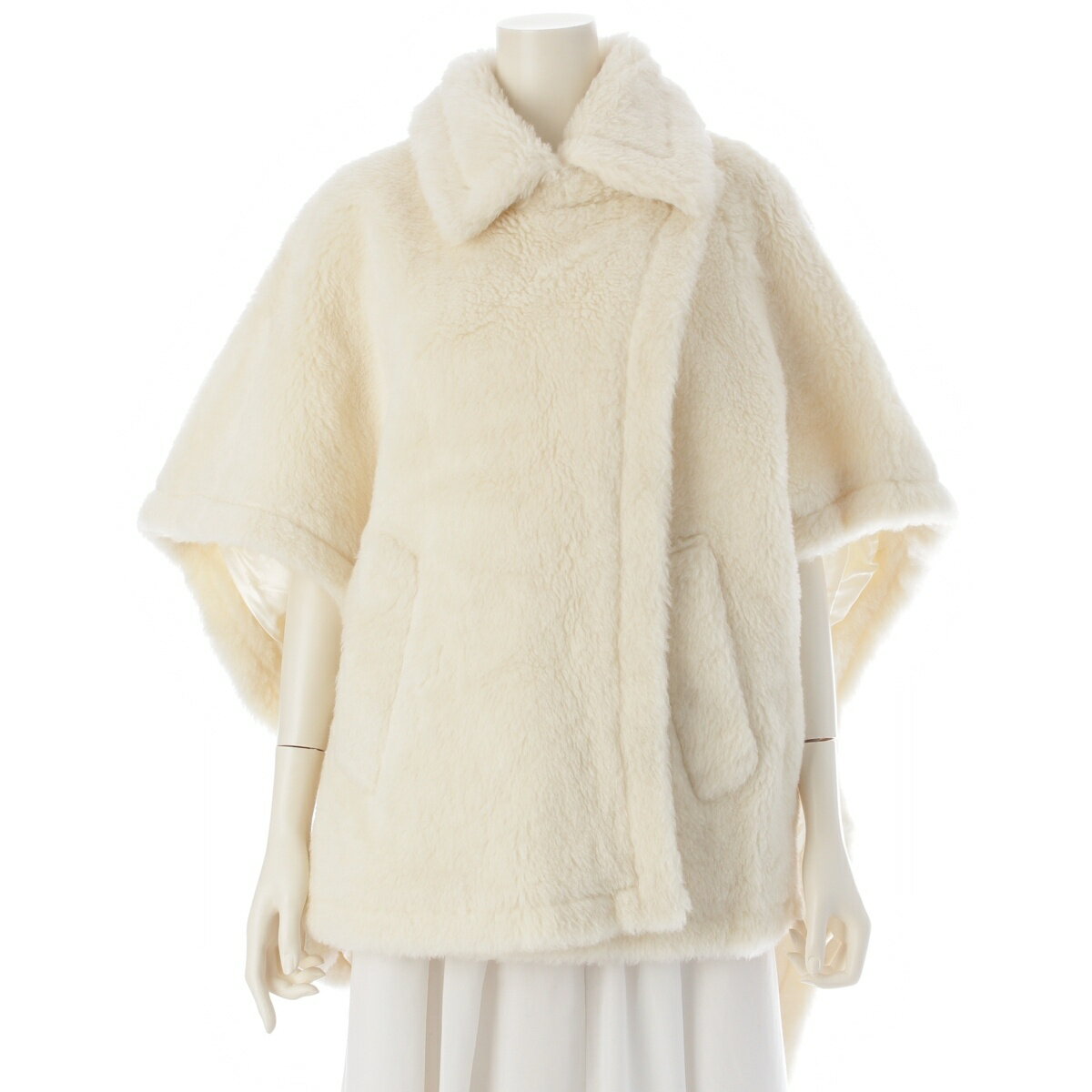 乐天商城 - マックスマーラ MAX MARA TEBE1 テディベア アルパカ ウール シルク ポンチョ ケープ ショートコート アウター 23473619336 ホワイト ワンサイズ【中古】【正規品保証】
