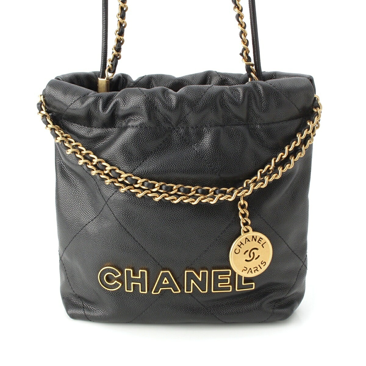 Rakuten - シャネル CHANEL 22 キャビアスキン ミニ チェーン ロゴ ゴールド金具 2WAY ショルダー ハンドバッグ ランダム番 AS3980 ブラック【中古】【正規品保証】