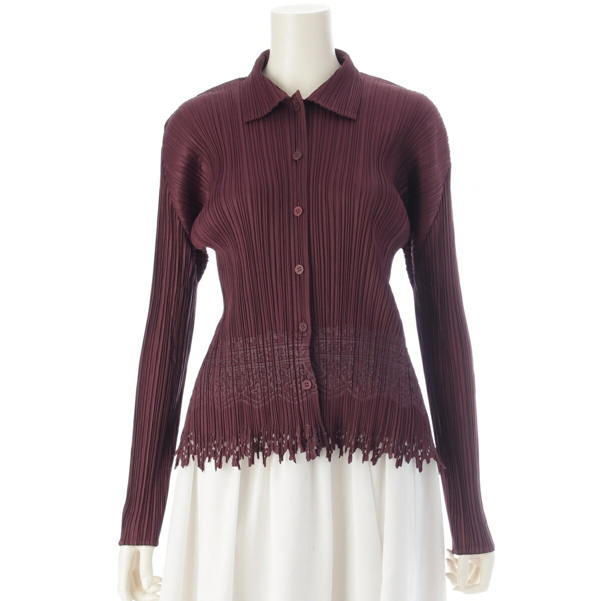 乐天商城 - プリーツプリーズ イッセイミヤケ PLEATS PLEASE ISSEY 裾デザイン ライン カーディガン トップス PP43-JJ682 ボルドー 3【中古】【正規品保証】