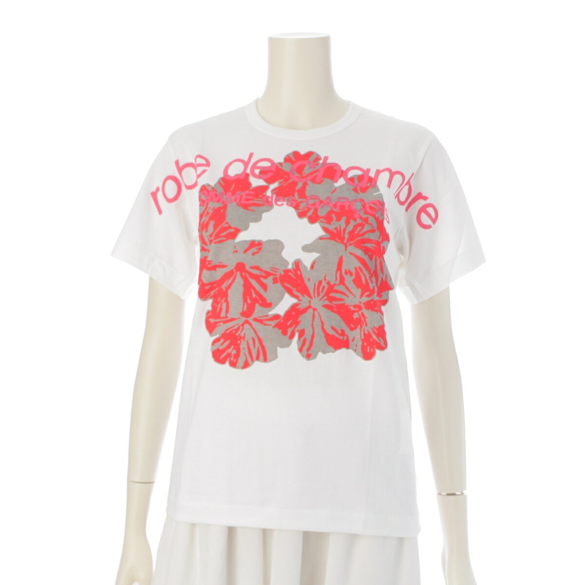 ローブドシャンブルコムデギャルソン robe de chambre COMME des GARCONS AD1999 コットン ロゴプリント 半袖Tシャツ トップス RT-100220 ホワイト ピンク【中古】【正規品保証】