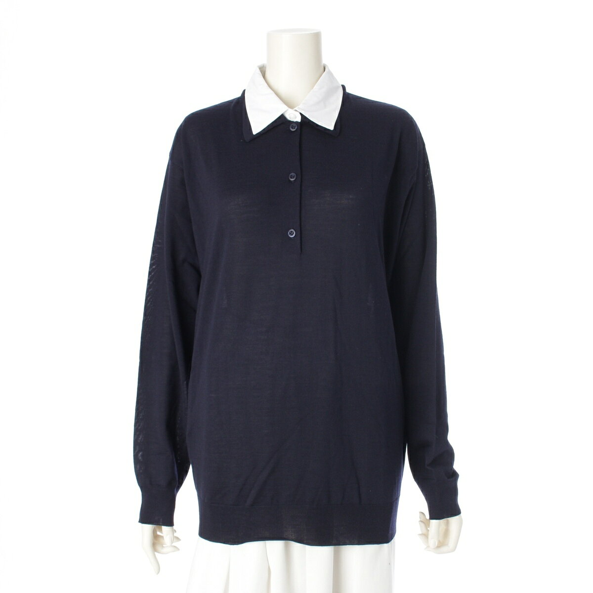 乐天商城 - プラダ PRADA 24年 ウール 襟取り外し可 ニット 長袖 トップス DNA00T ネイビー 44【中古】【正規品保証】
