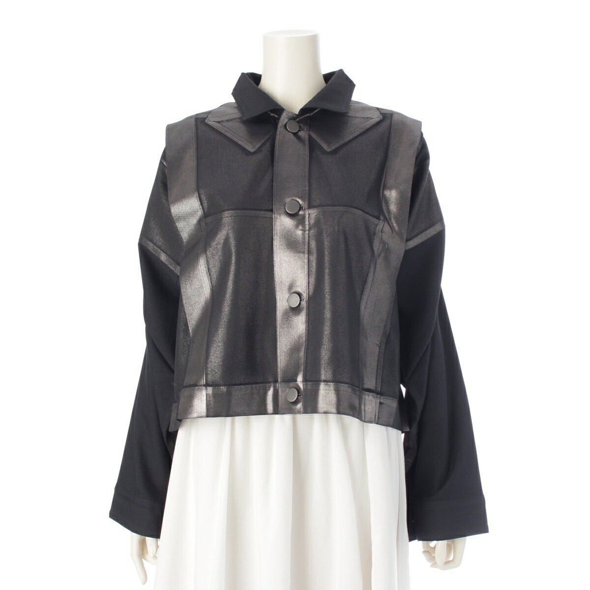 乐天商城 - イッセイミヤケ ISSEY MIYAKE 132.5 TUCKED FOIL 箔加工 プリント ジャケット IL43FD317 シルバー ブラック 3【中古】【正規品保証】