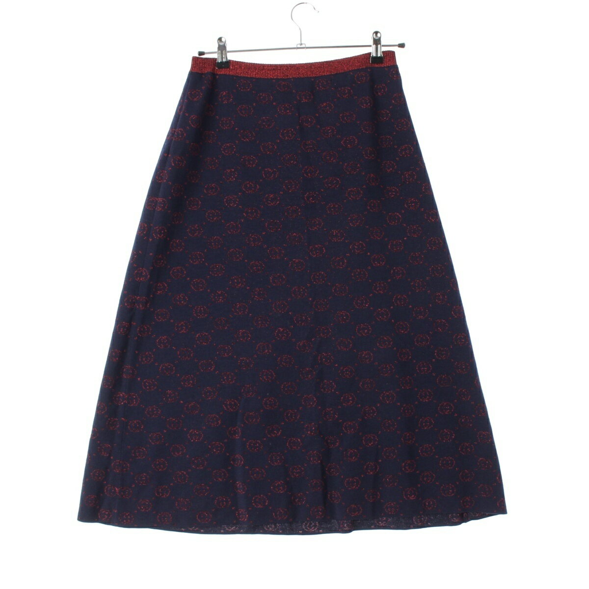 乐天商城 - グッチ GUCCI インターロッキングG ラメ ニット スカート ボトムス 605923 ネイビー レッド L【中古】【正規品保証】
