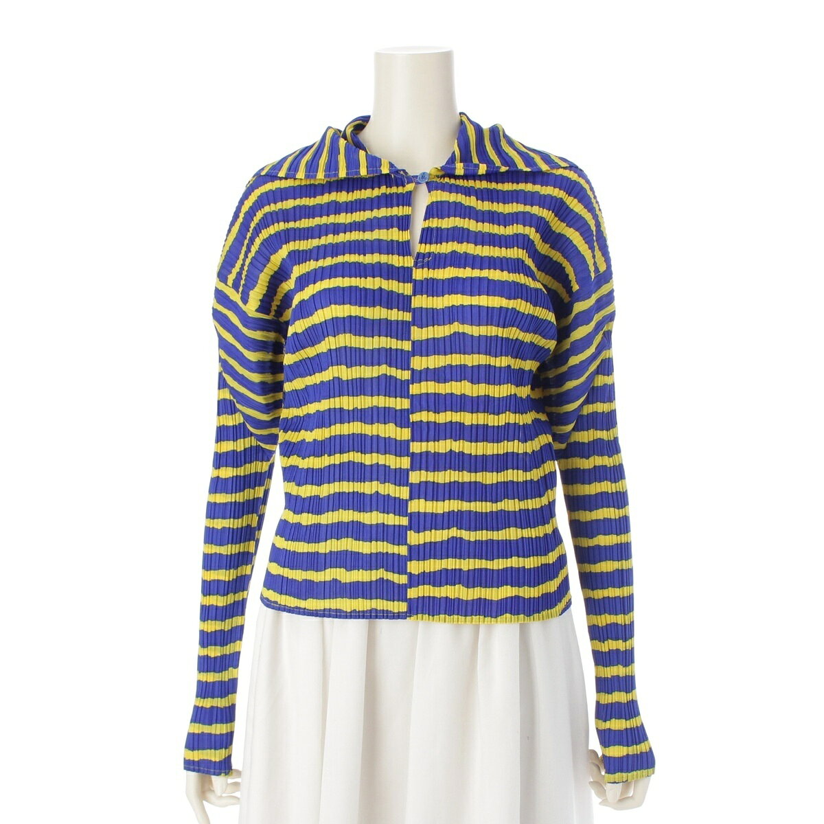 乐天商城 - プリーツプリーズ イッセイミヤケ PLEATS PLEASE ISSEY 96年 セーラーカラー マリン スキッパー ブラウス シャツ トップス PP96-JK094 ブルー イエロー 2【中古】【正規品保証】