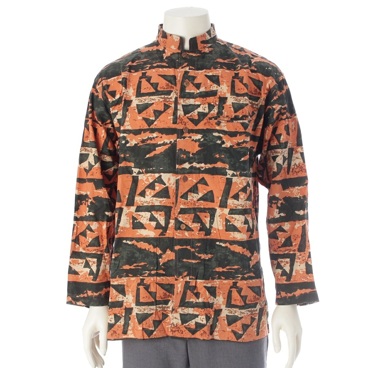 乐天商城 - イッセイミヤケ ISSEY MIYAKE 80s 1984 筆タグ 蝋纈染 総柄 グラフィック 長袖シャツ トップス LG12094 オレンジ M【中古】【正規品保証】