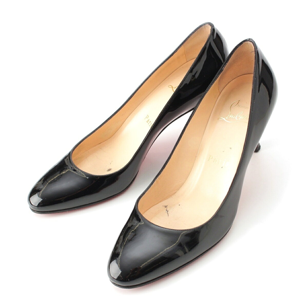 乐天商城 - クリスチャンルブタン Christian Louboutin パテント マルシアヴァラ ラウンドトゥ ヒール パンプス シューズ ブラック 35【中古】【正規品保証】