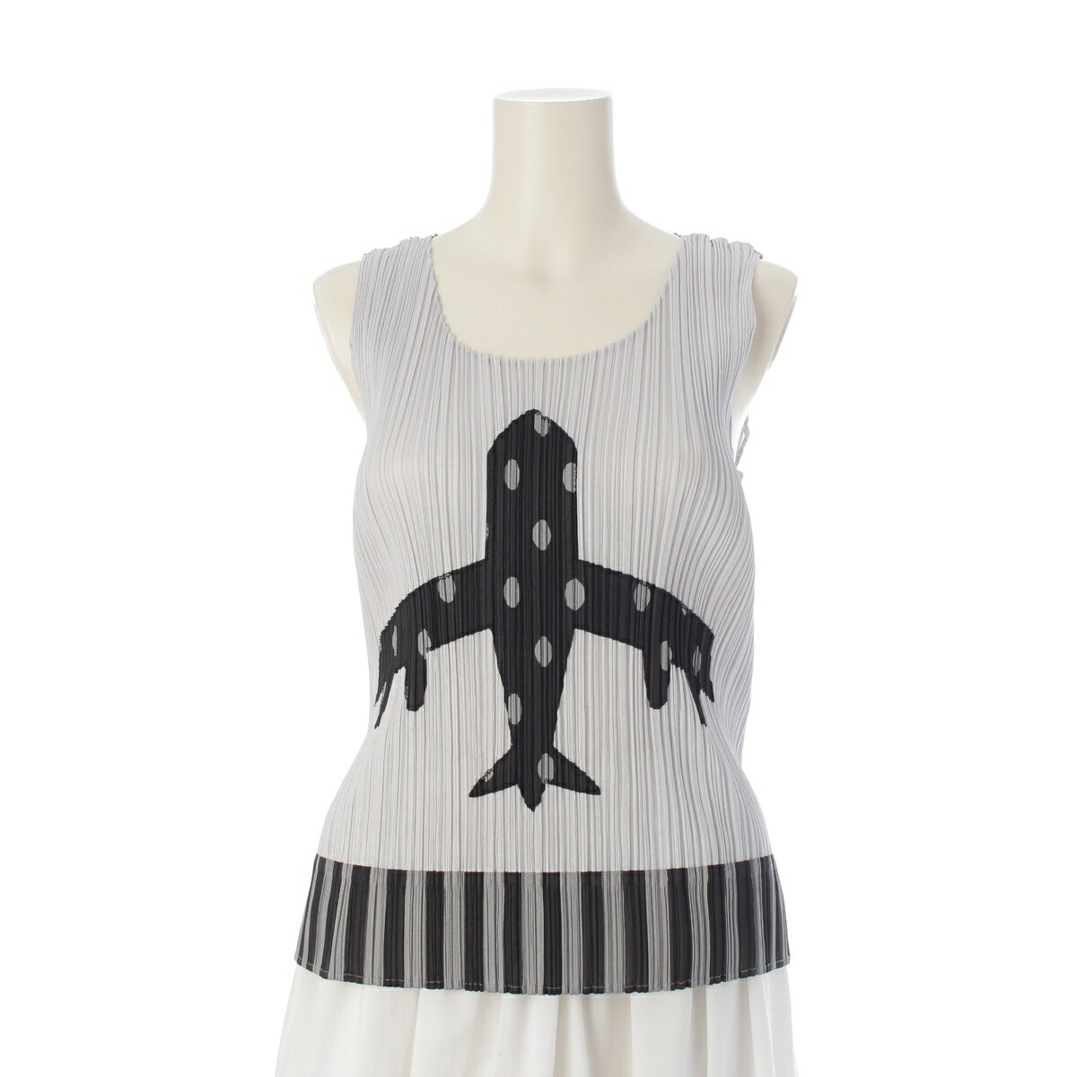 Rakuten - プリーツプリーズ イッセイミヤケ PLEATS PLEASE ISSEY 2006 06S/S 飛行機 ノースリーブ カットソー トップス PP61-JK711 グレー ブラック 3【中古】【正規品保証】