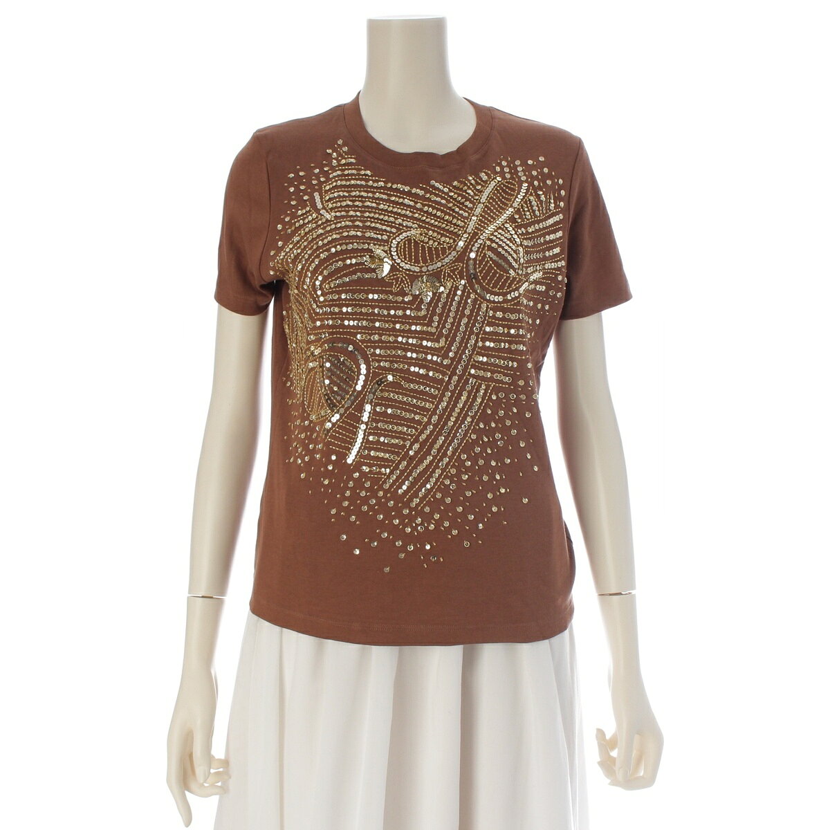 乐天商城 - クリスチャンディオール Christian Dior ジョン ガリアーノ期 2005 05 HIVER SEQUIN コットン スパンコール 半袖Tシャツ トップス 5H16155205 ブラウン ゴールド 42【中古】【正規品保証】