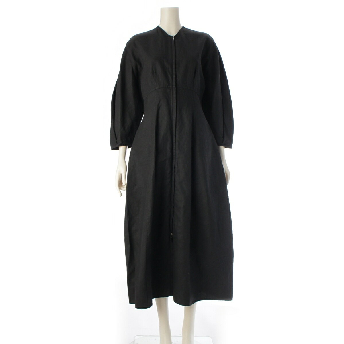 乐天商城 - ジルサンダー JIL SANDER リネン ジップアップ 長袖 ノーカラー ワンピース JSPS502206WS32070011 ブラック 32【中古】【正規品保証】