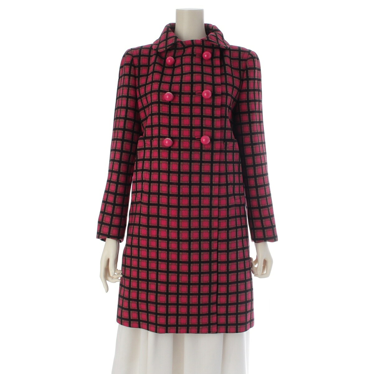 Rakuten - プラダ PRADA 2010年 ウール ロゴボールボタン チェック柄 コート アウター ピンク 44【中古】【正規品保証】
