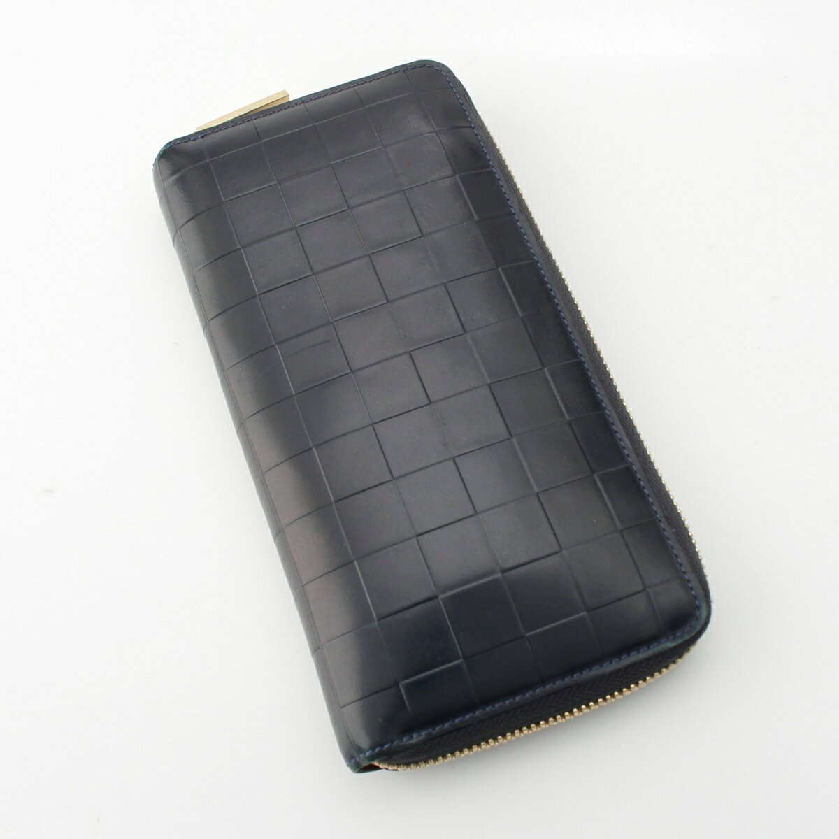 ココマイスター COCOMEISTER ChessBoard King チェスボード キング レザー 長財布 ウォレット ネイビー ゴールド【中古】【正規品保証】