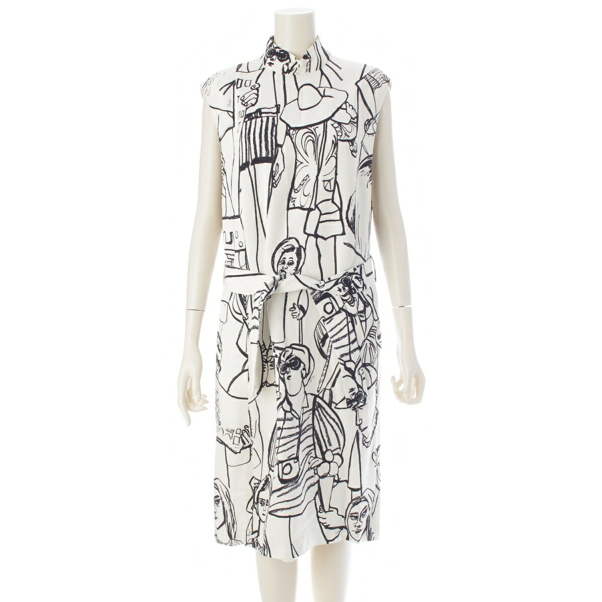 乐天商城 - エミリオプッチ Emilio Pucci 人物柄 総柄 ハイネック ノースリーブ ワンピース ドレス ホワイト 40【中古】【正規品保証】