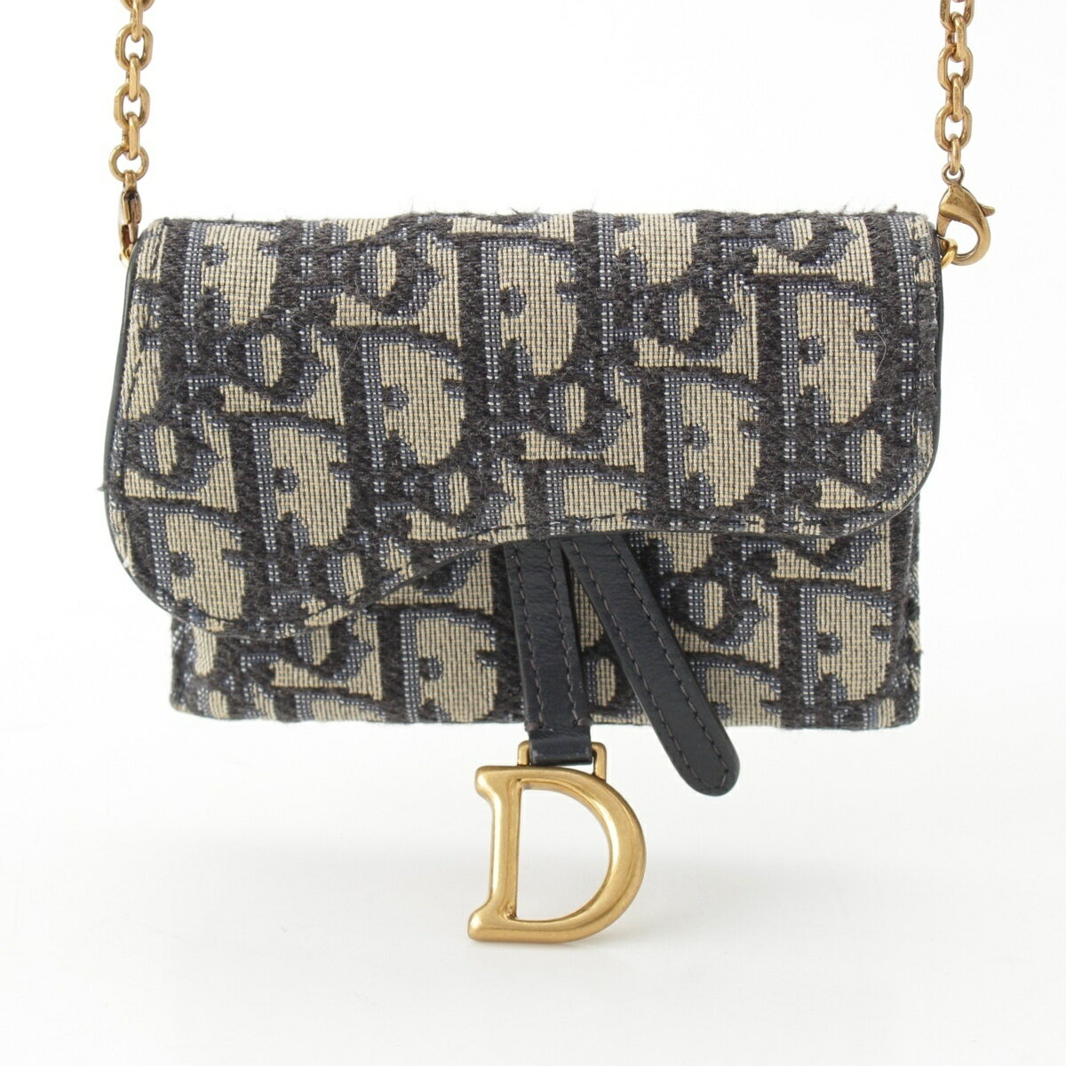 乐天商城 - クリスチャンディオール Christian Dior オブリーブ サドル チェーンポーチ ショルダーバッグ ネイビー【中古】【正規品保証】