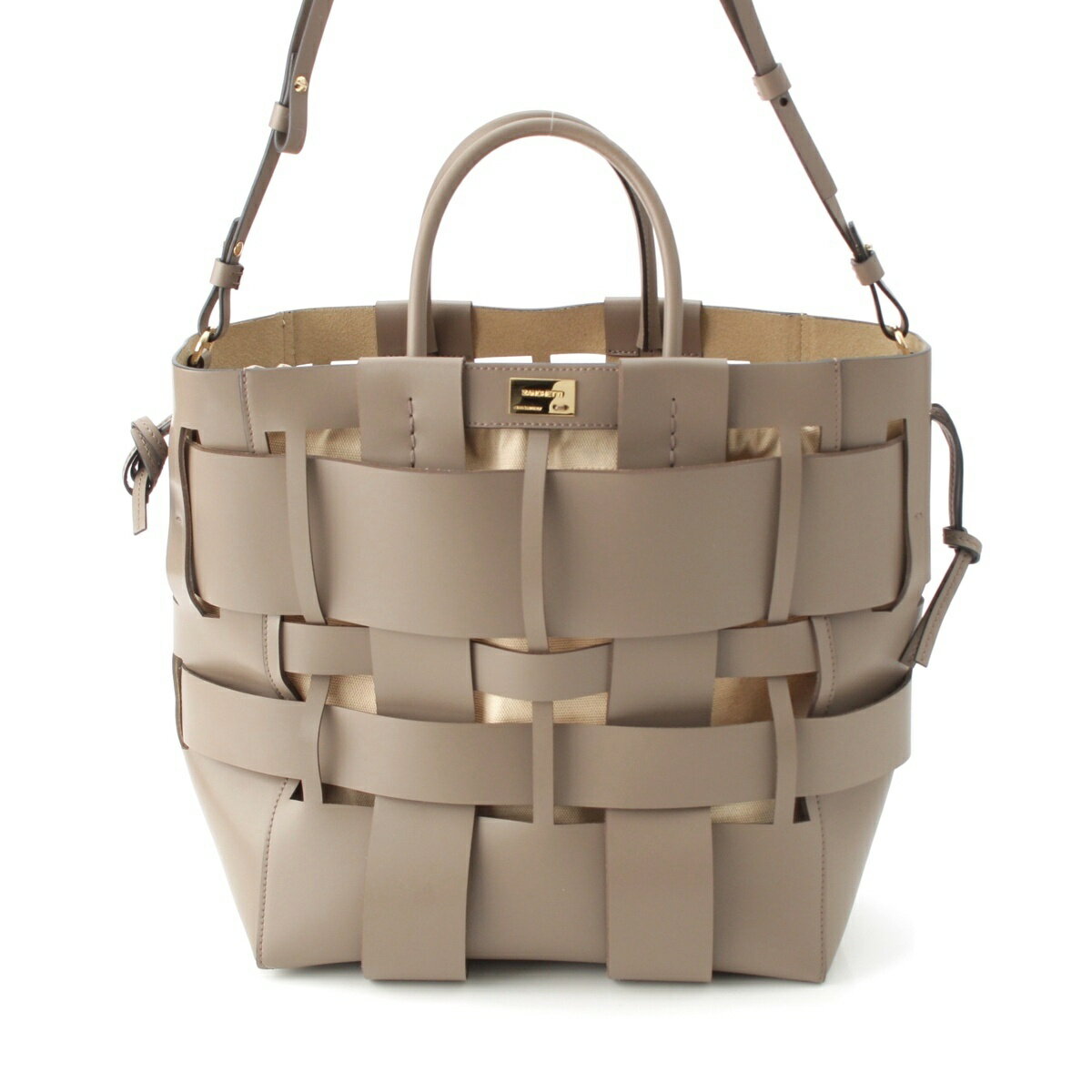 乐天商城 - ZANCHETTI ザンケッティ ウーブン WOVEN SHOPPER TOTE レザー 牛革 レーヨン コットン バケット ゴールド金具 巾着 トートバッグ ハンド グレー【中古】【正規品保証】