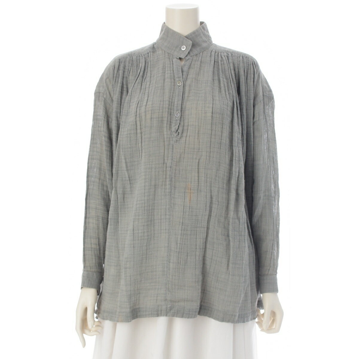 Rakuten - イッセイミヤケ ISSEY MIYAKE 80s 1983 コットン リネン シャーリング プルオーバー 長袖シャツ トップス JG11513 ライトグレー 9【中古】【正規品保証】