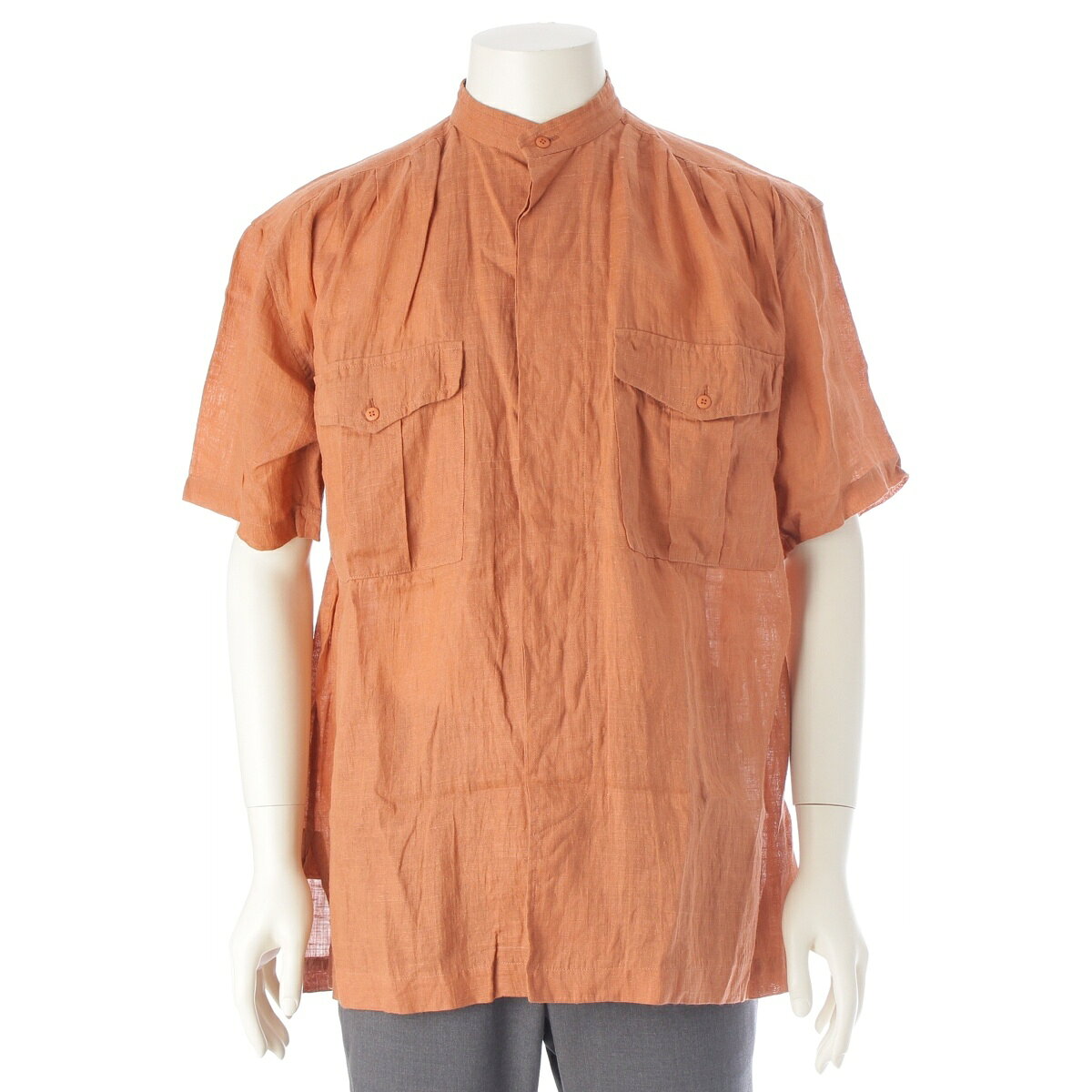 乐天商城 - イッセイミヤケ メン ISSEY MIYAKE MEN 80s 1984 リネン 筆タグ シャーリング ネップ 比翼 半袖シャツ トップス LG12144 テラコッタ M【中古】【正規品保証】