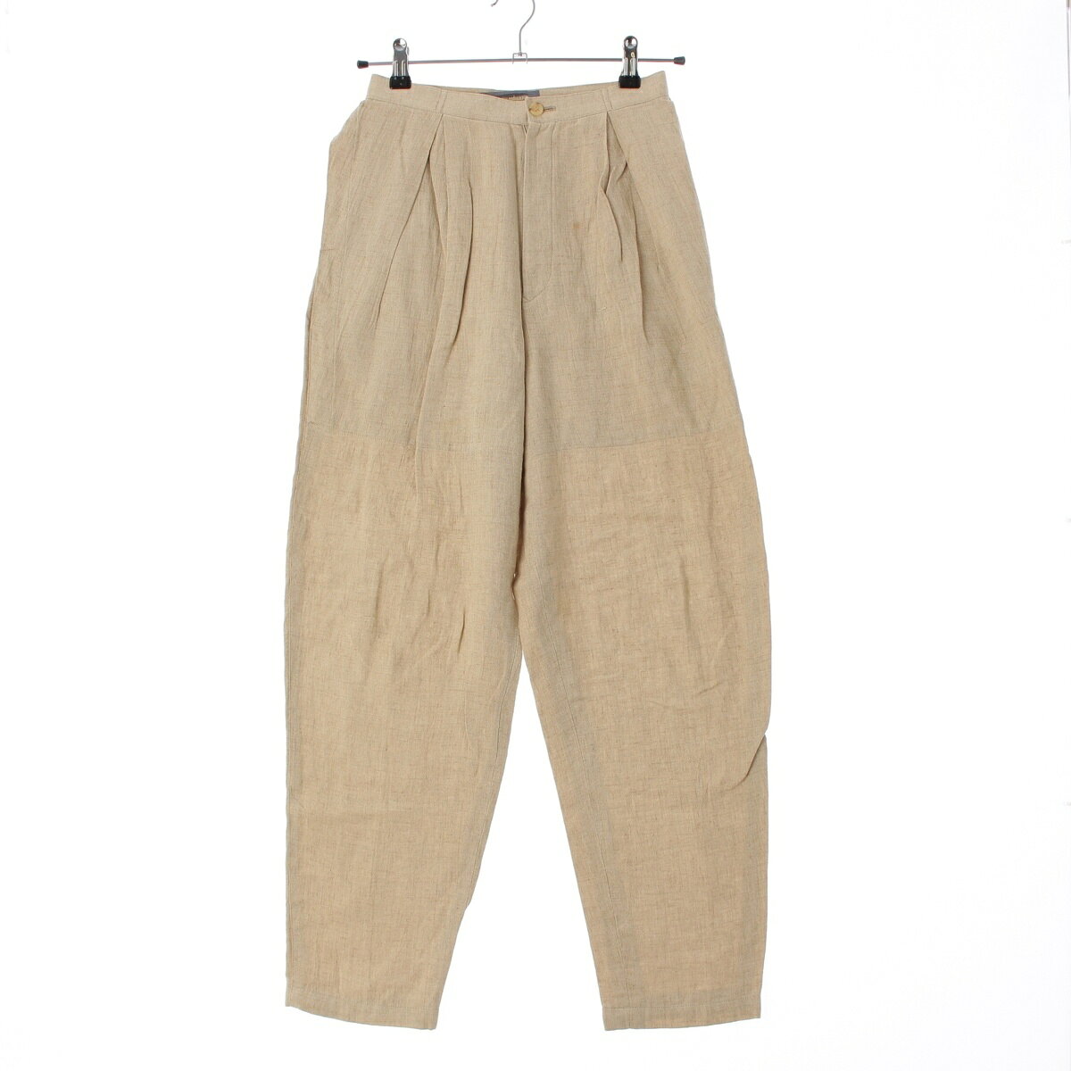 乐天商城 - イッセイミヤケ ISSEY MIYAKE 80s 1986 リネン レーヨン スラックス 変形 タック パンツ MG42456 ベージュ 9【中古】【正規品保証】