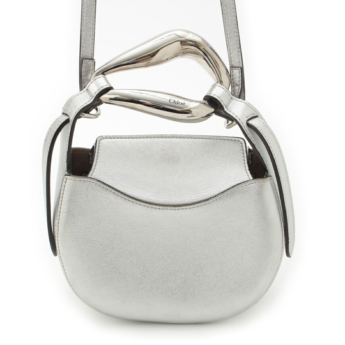 クロエ Chloe キス レザー 2way ショルダー ハンドバッグ 肩掛け メタリックシルバー【中古】【正規品保証】