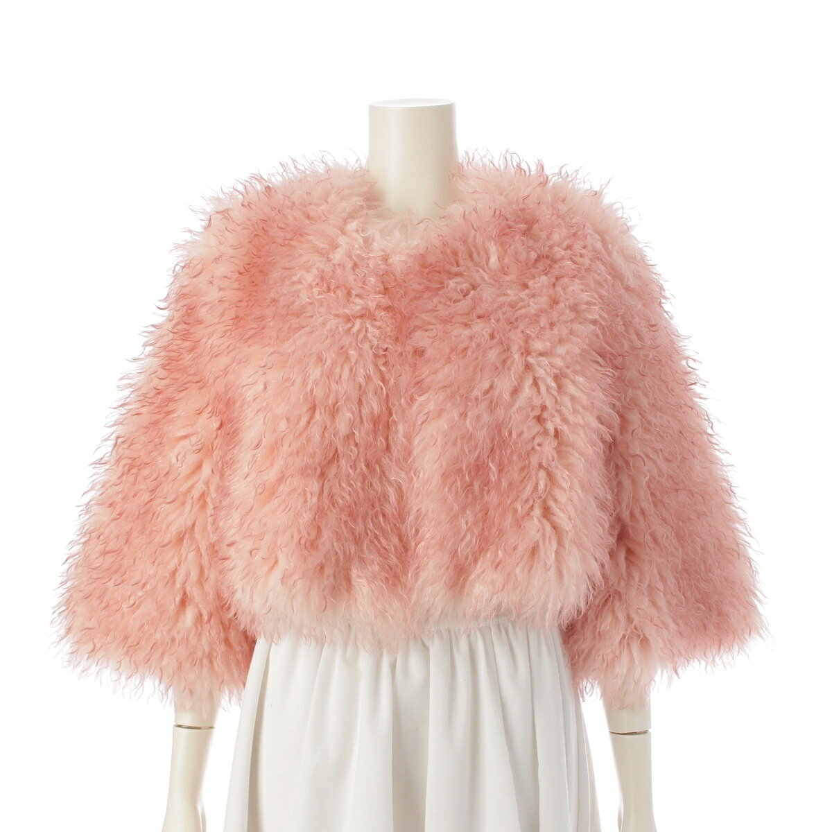 乐天商城 - レモンプレット Lemonplet FAUX FUR MG LUMI エコファー ショート丈 ノーカラージャケット ローズピンク S【中古】【正規品保証】