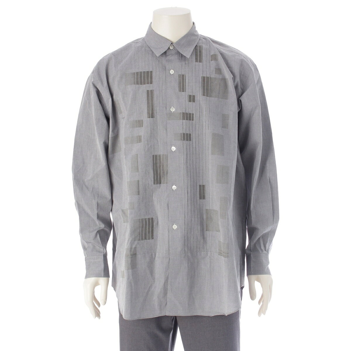 乐天商城 - コムデギャルソンオム COMME des GARCONS HOMME 90`s AD1999 コットン 田中オム ストライプ×チェックデザイン 長袖シャツ トップス HB-040340 グレー ‐【中古】【正規品保証】