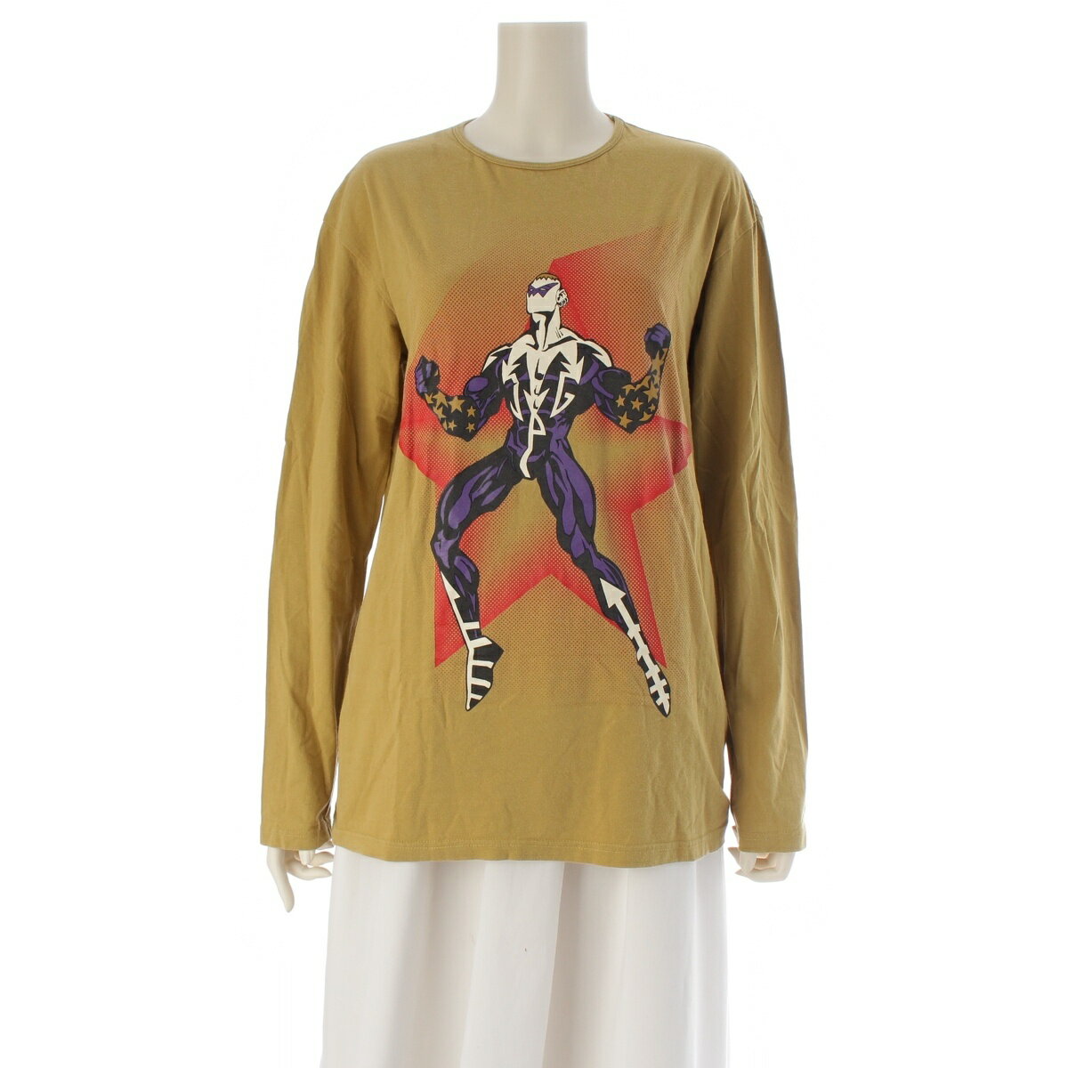 乐天商城 - ジャンポール・ゴルチェ Jean Paul Gaultier 90`s コットン ヴィンテージ superhero プリント 長袖 カットソー トップス ライトブラウン イエロー系【中古】【正規品保証】