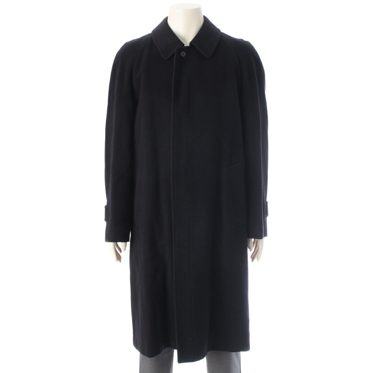 乐天商城 - バーバリー BURBERRY キャメルヘア ロング コート アウター ネイビー 48【中古】【正規品保証】