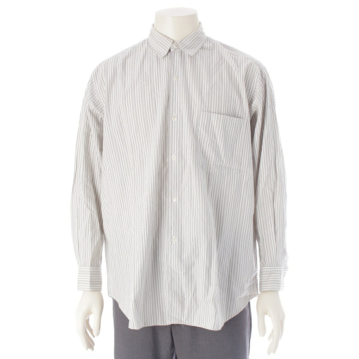 乐天商城 - コムデギャルソンオムプリュス COMME des GARCONS HOMME PLUS e80s 80s コットン ドット ストライプ 長袖シャツ トップス AD表記無し PB-110190 ホワイト グレー【中古】【正規品保証】