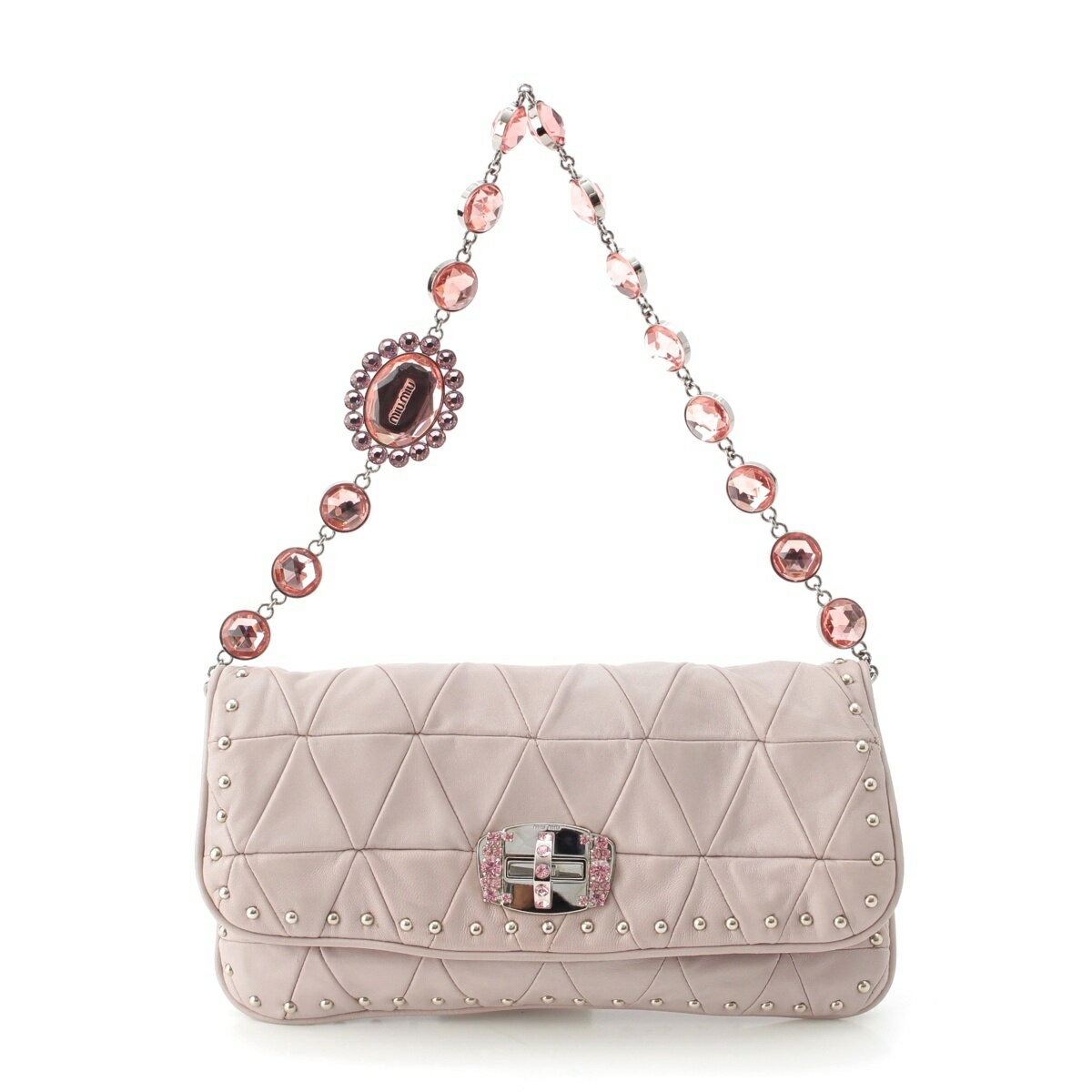 乐天商城 - ミュウミュウ MIUMIU ナッパレザー ビジュー ラインストーン 2WAY ショルダー クラッチバッグ RP0197 ピンク ラベンダー【中古】【正規品保証】