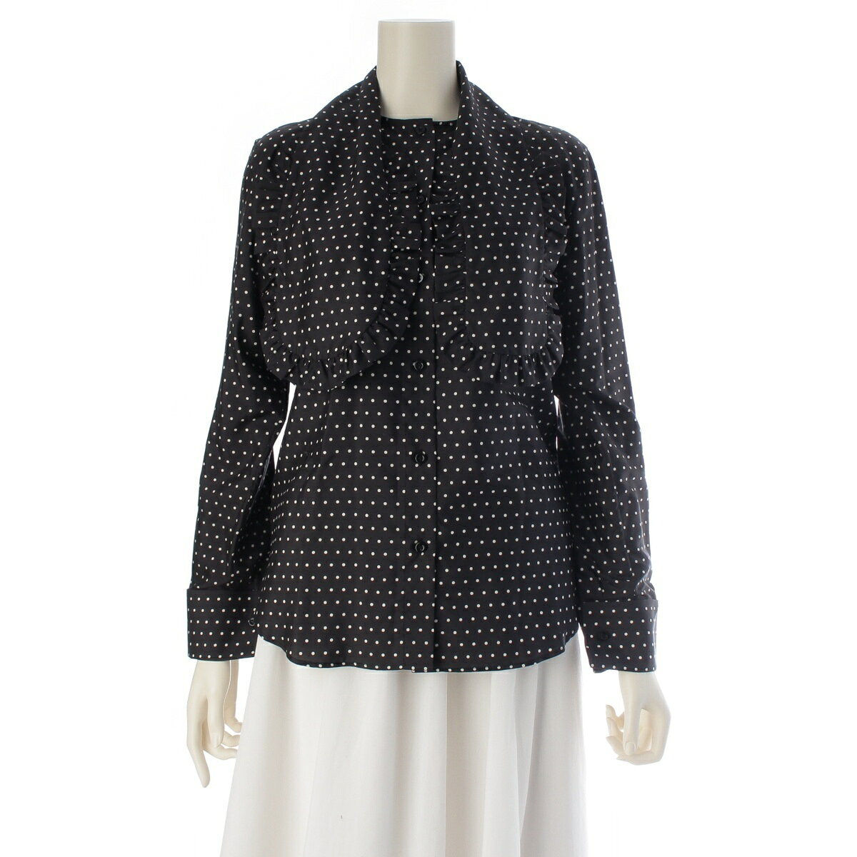 乐天商城 - ディオール Dior 23年 シルク アスコット ドット柄 ブラウス 311B05A6131 ブラック 38【中古】【正規品保証】