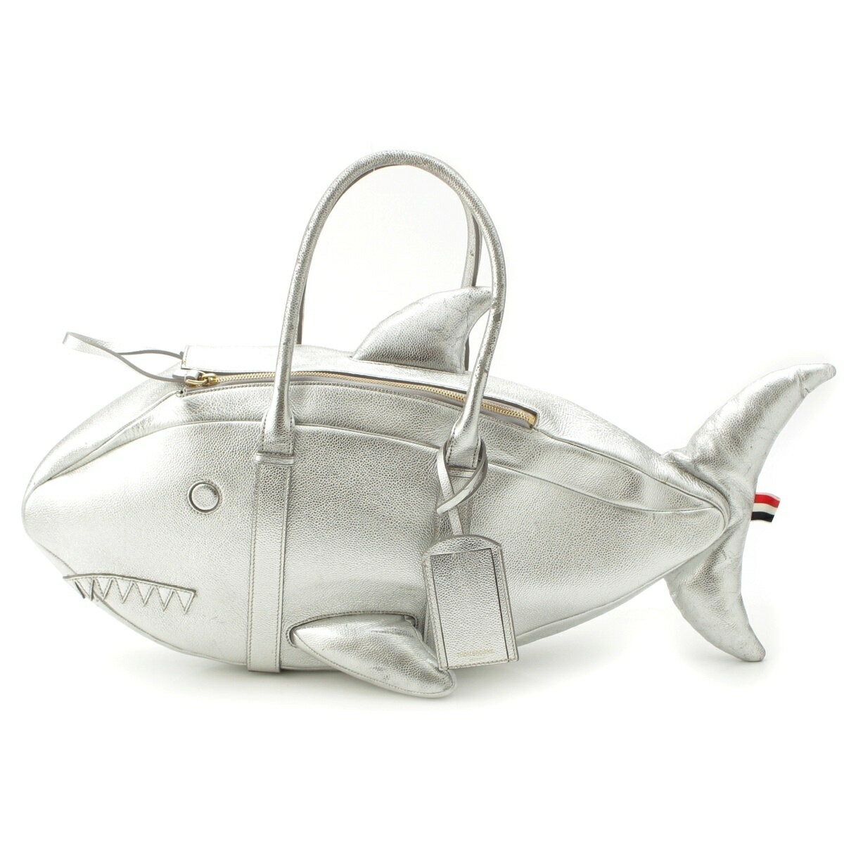乐天商城 - トムブラウン THOM BROWNE レザー シャーク ハンドバッグ MAG065A-00198 シルバー【中古】【正規品保証】