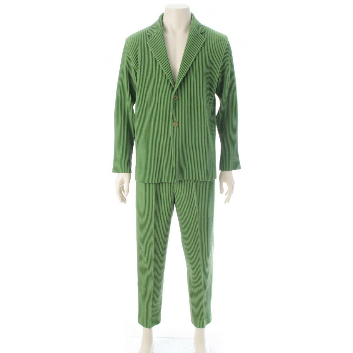乐天商城 - オムプリッセ イッセイミヤケ HOMME PLISSE ISSEY KERSEY ポリエステル プリーツ パンツセットアップ HP23FF303 FD301 グリーン 1【中古】【正規品保証】