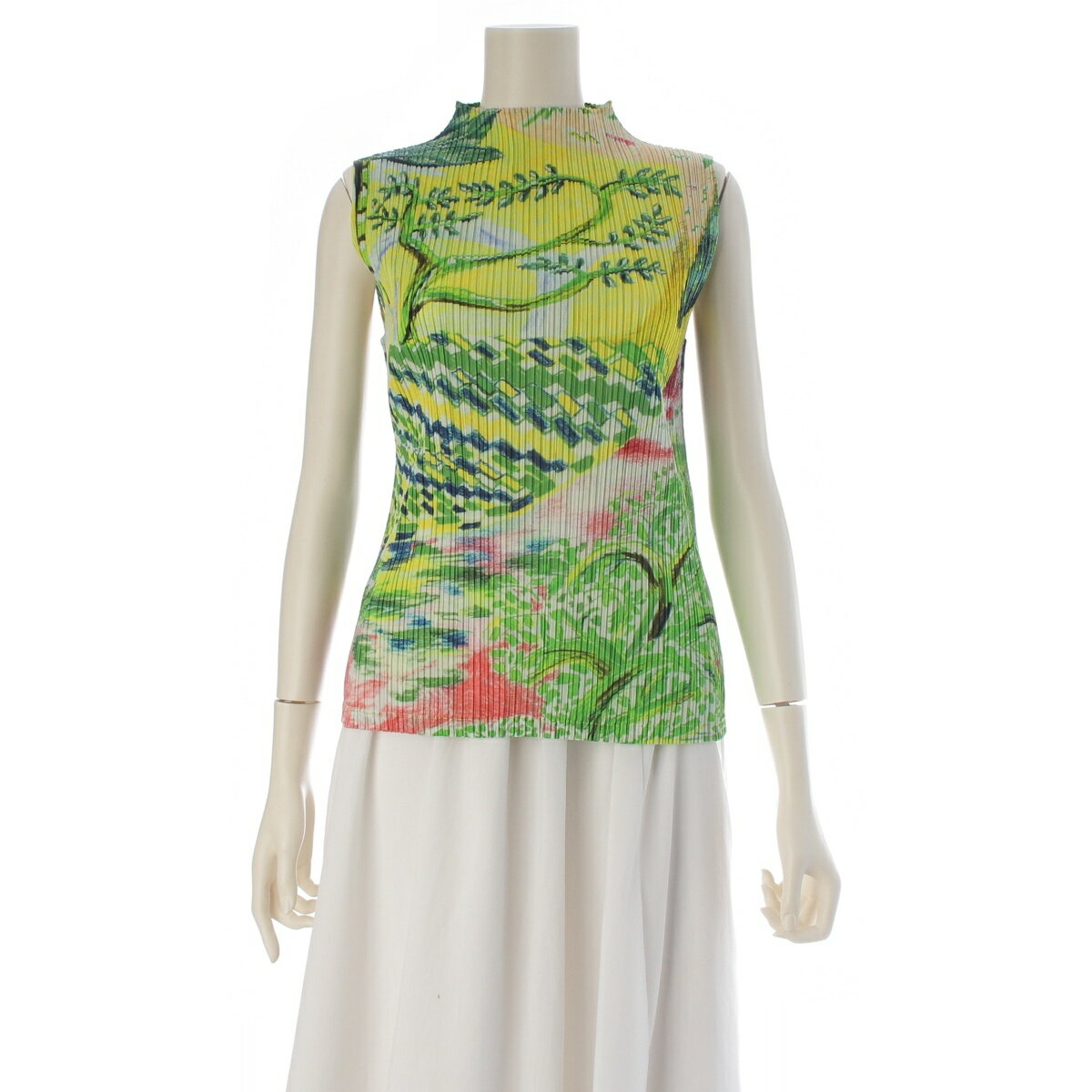 乐天商城 - プリーツプリーズ PLEATS PLEASE 23SS PROMENADE ポリエステル ノースリーブ 風景画プリント トップス PP31JK701 グリーン 3【中古】【正規品保証】