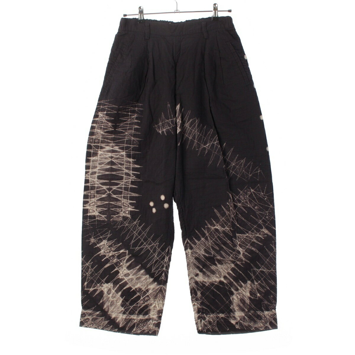 乐天商城 - イッセイミヤケ ISSEY MIYAKE 93年 刺し子抜染プリント ワイド パンツ フルレングス IM33-FF006 ブラック系 L【中古】【正規品保証】