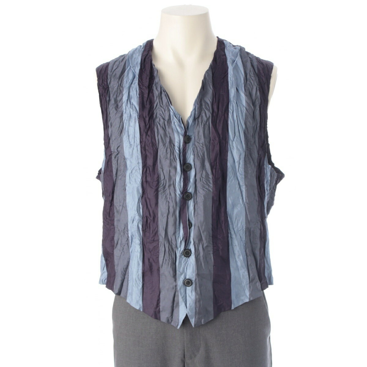 乐天商城 - イッセイミヤケ ISSEY MIYAKE 94SS シワ加工 ストライプ 前開き ベスト トップス IM41-FE904 パープル M【中古】【正規品保証】