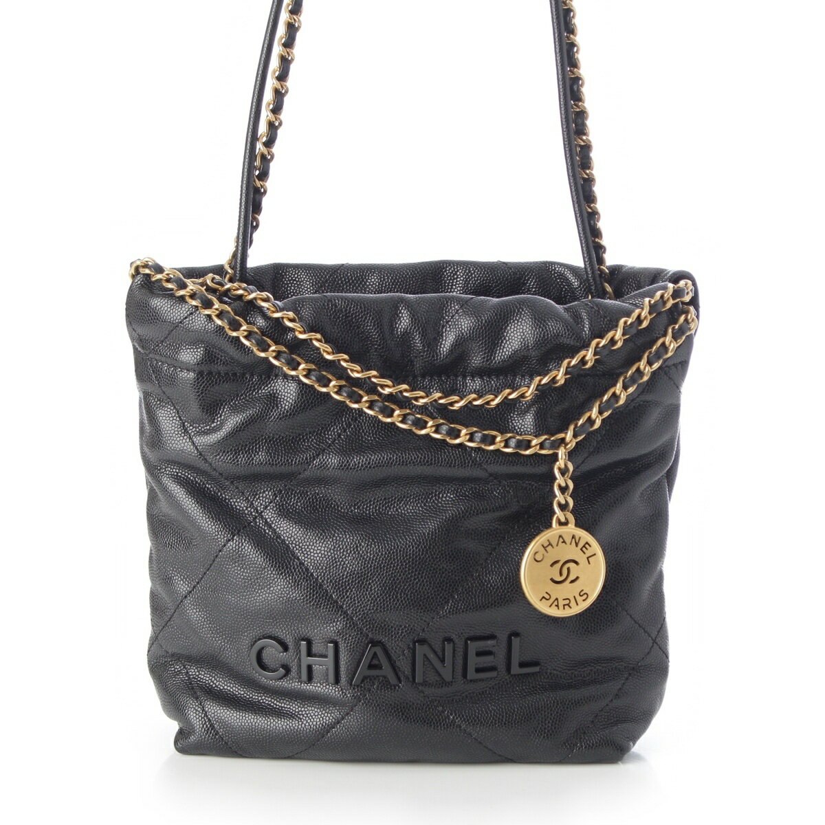 乐天商城 - シャネル CHANEL キャビアスキン 22 ミニ チェーン ショルダーバッグ AS3980 ソーブラック ブラック モノクローム金具【中古】【正規品保証】