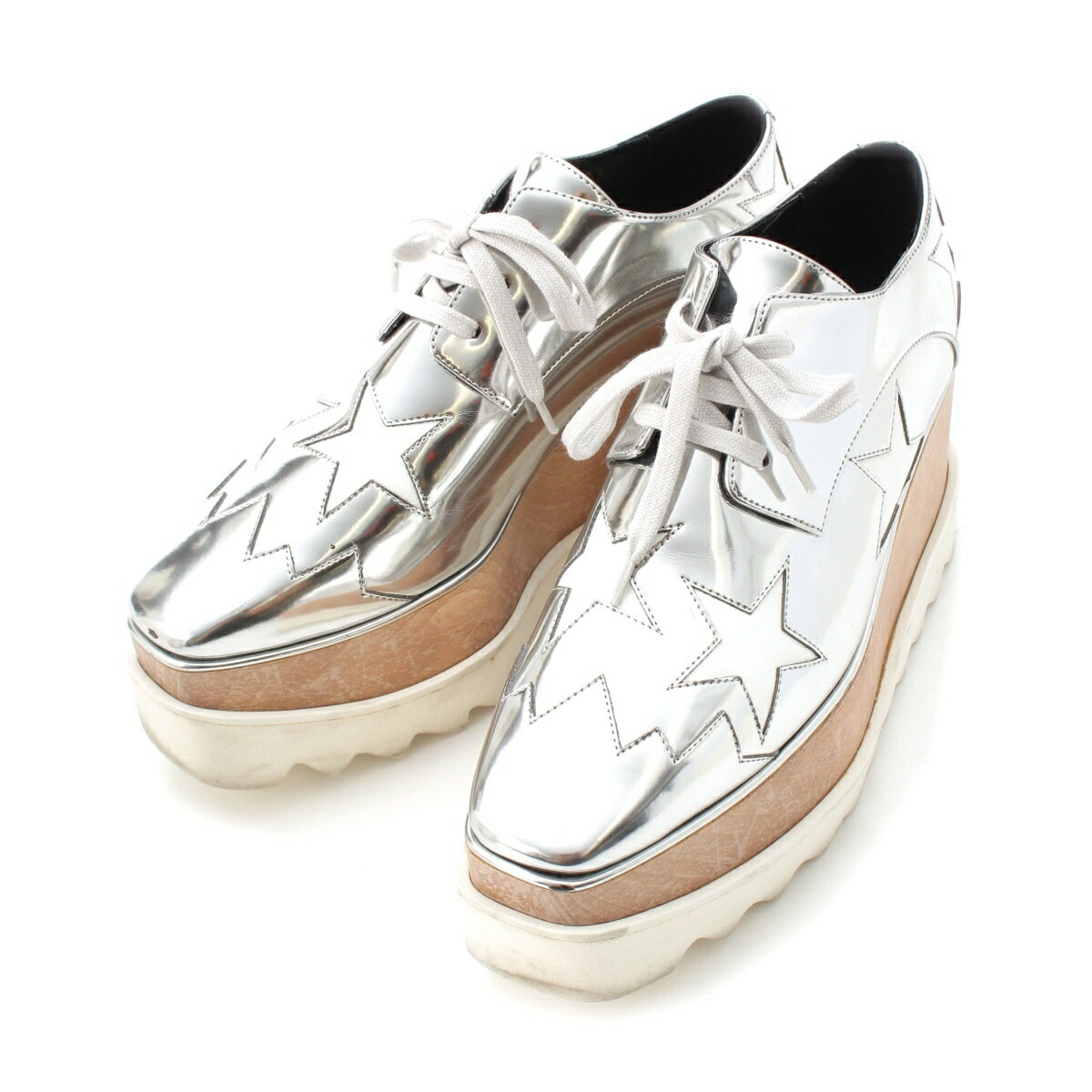 乐天商城 - ステラマッカートニー Stella McCartney エリス スター プラットフォームソール レースアップ スニーカー シューズ シルバー 36 1/2【中古】【正規品保証】