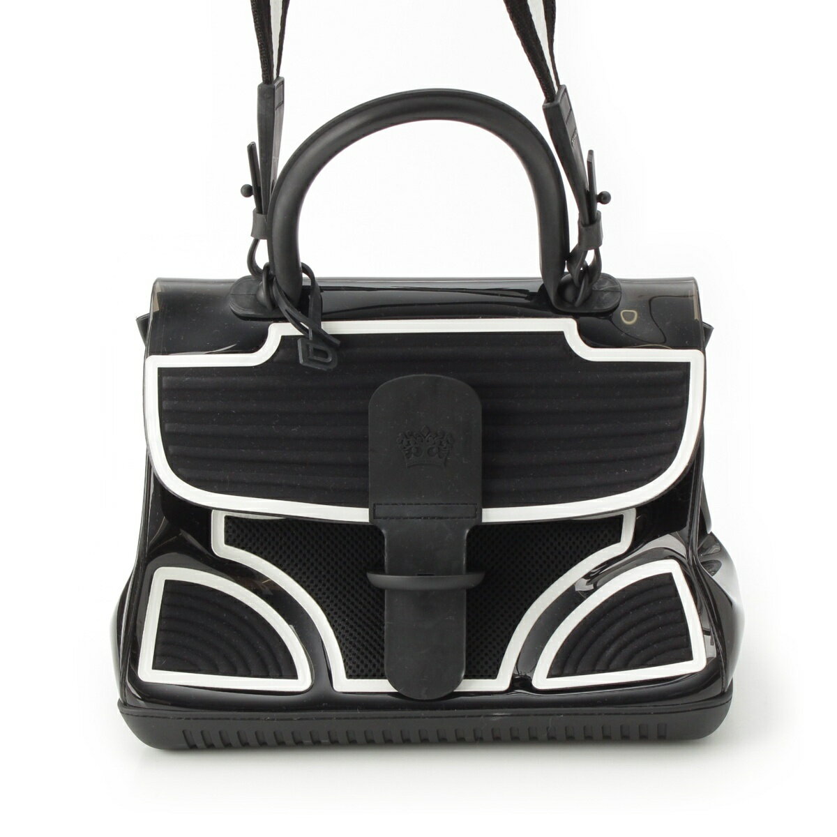 乐天商城 - デルヴォー Delvaux ブリヨン MM チャンピオン ビニール ラバー 2way ショルダー ハンドバッグ ブラック ホワイト【中古】【正規品保証】