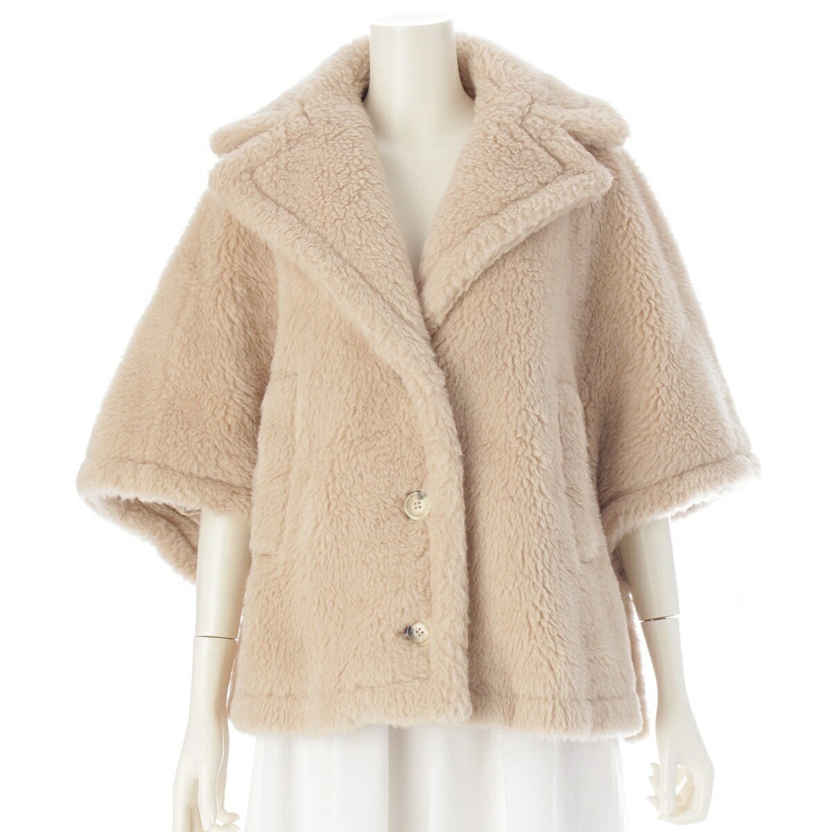 Rakuten - マックスマーラ MAX MARA アルパカ ウール シルク テディベア ケープ コート ポンチョ アウター 24147311416 ベージュ SM【中古】【正規品保証】