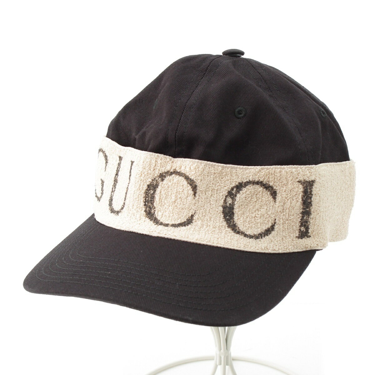 乐天商城 - グッチ GUCCI ロゴヘアバンド付き ベースボール キャップ 帽子 ブラック×ホワイト M【中古】【正規品保証】