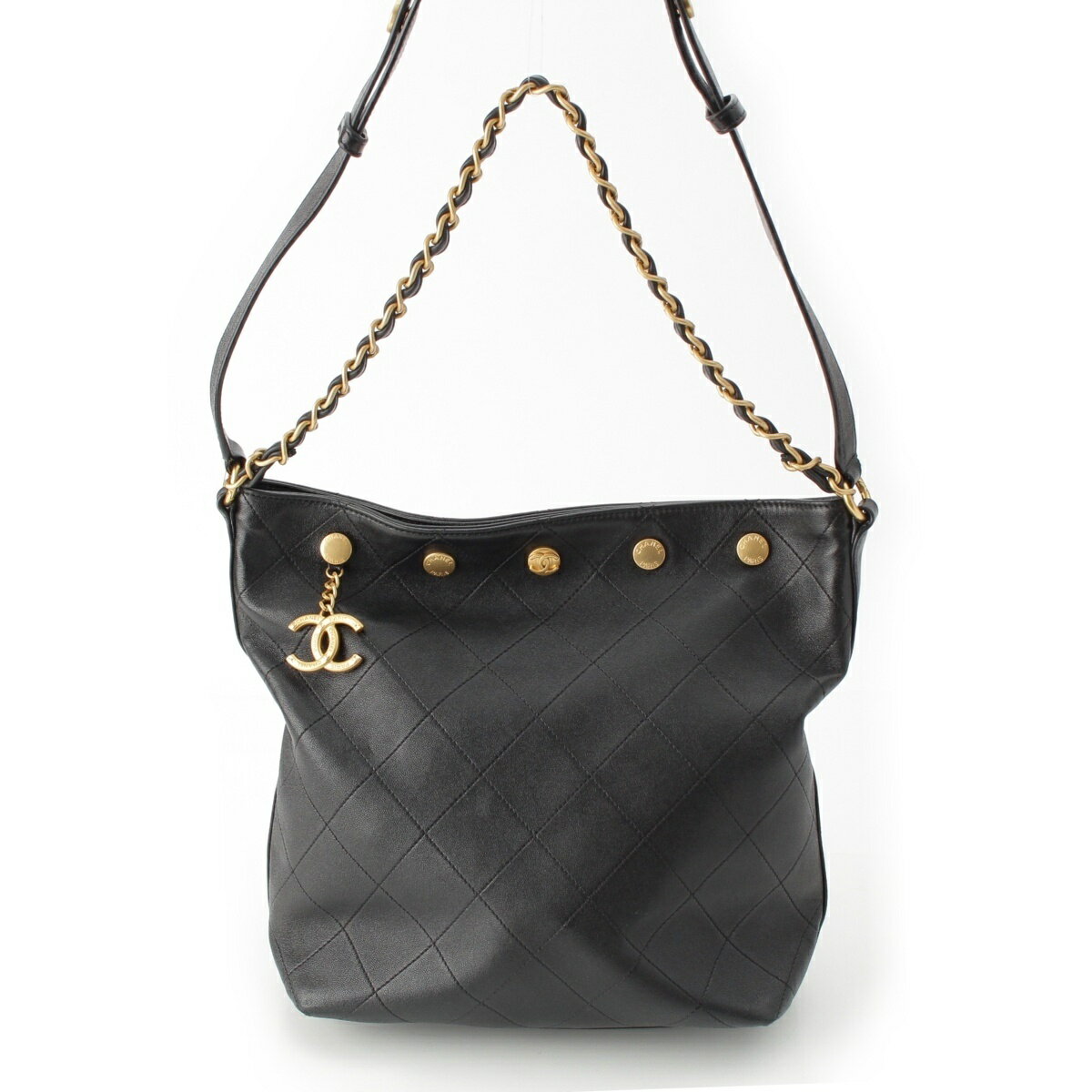 乐天商城 - シャネル CHANEL 2025SS シャイニーラムスキン ラージバケット ワン ショルダーバッグ AS5406 ブラック【中古】【正規品保証】