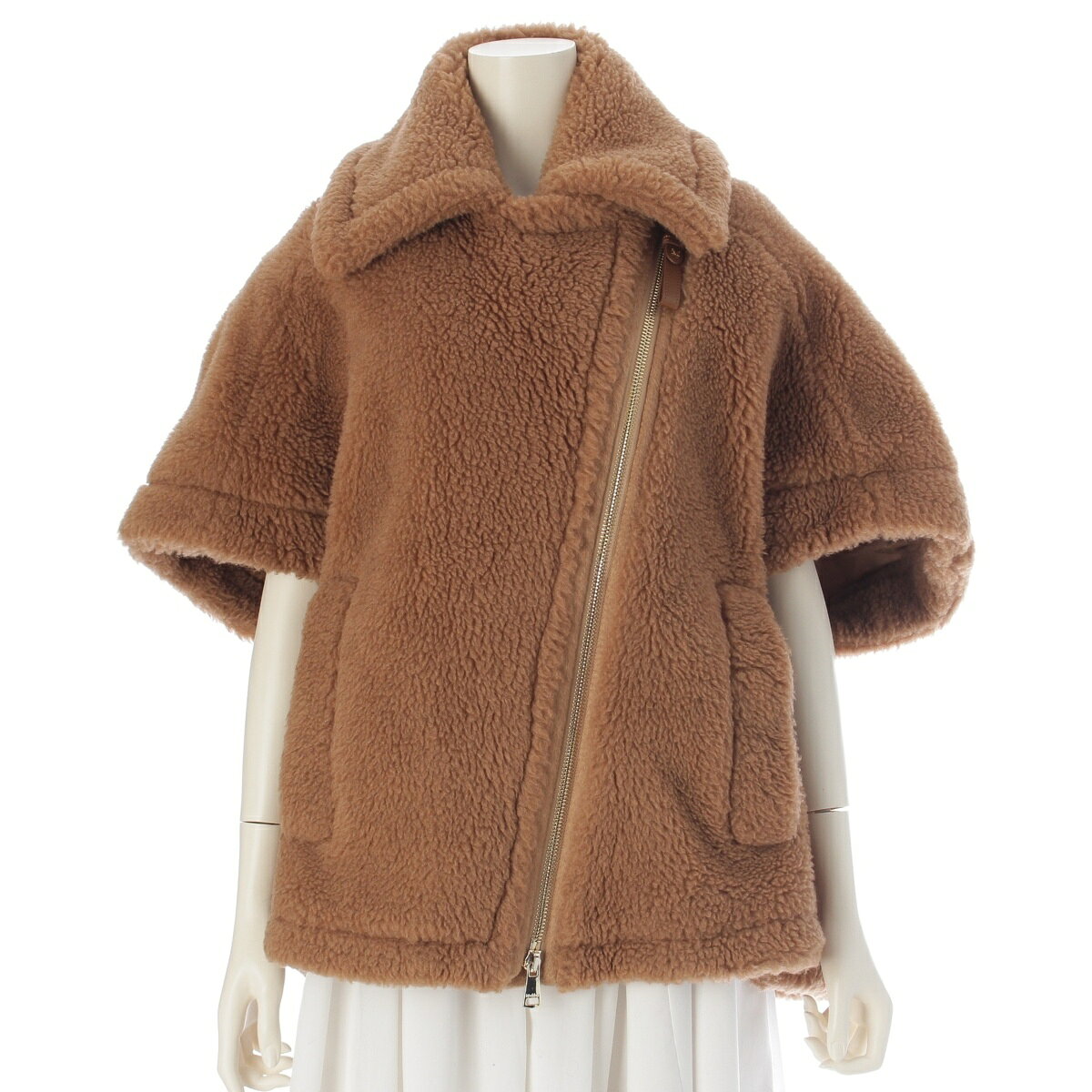 乐天商城 - マックスマーラ MAX MARA 24年 NEWMANTO キャメル シルク テディ ケープ ポンチョ 473634426 ブラウン SM　165/88A【中古】【正規品保証】