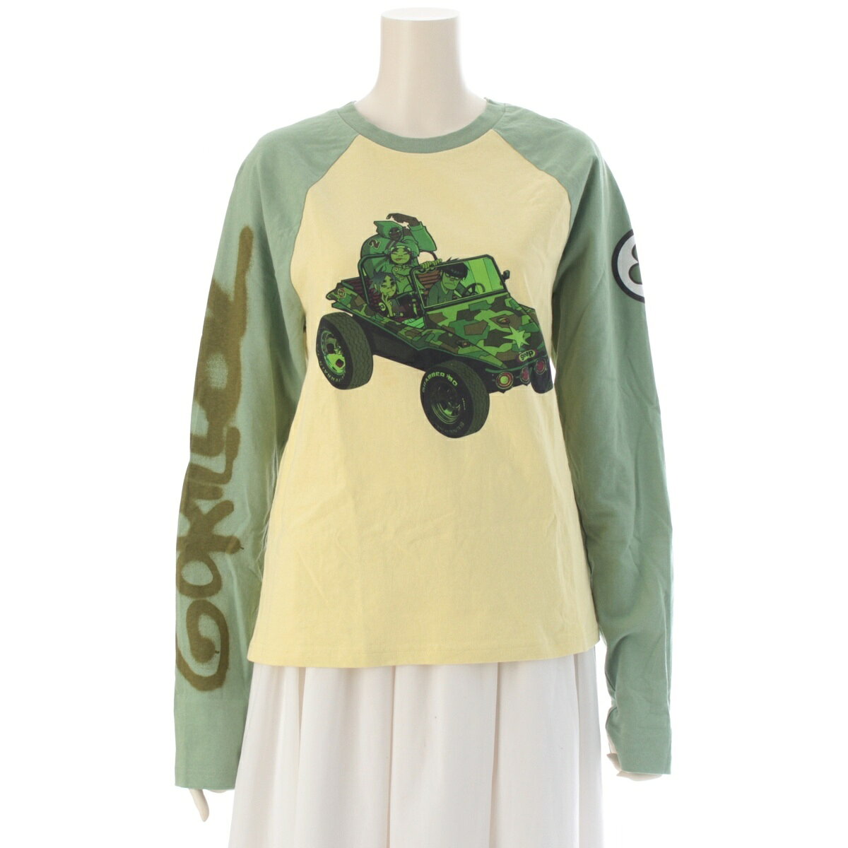 乐天商城 - マークジェイコブス MARC JACOBS コットン heaven BY MARC JACOBS Gorillaz ゴリラズ ラグラン 長袖Tシャツ トップス グリーン イエロー M【中古】【正規品保証】