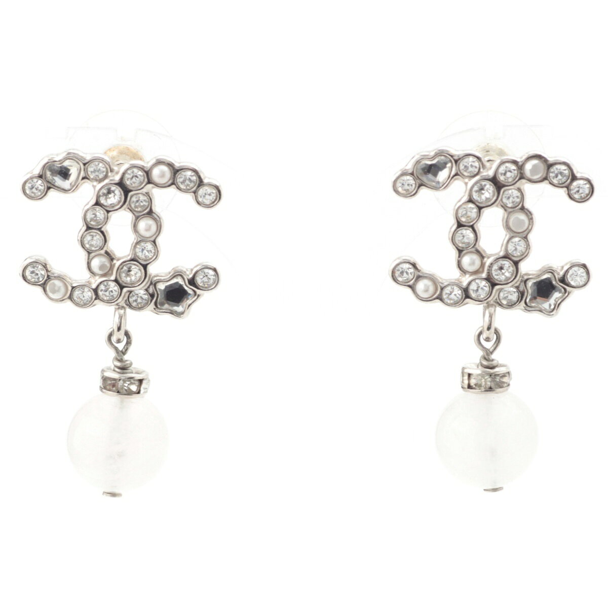乐天商城 - シャネル CHANEL B25P ココマーク ハート スター ラインストーン ピアス アクセサリー シルバー【中古】【正規品保証】