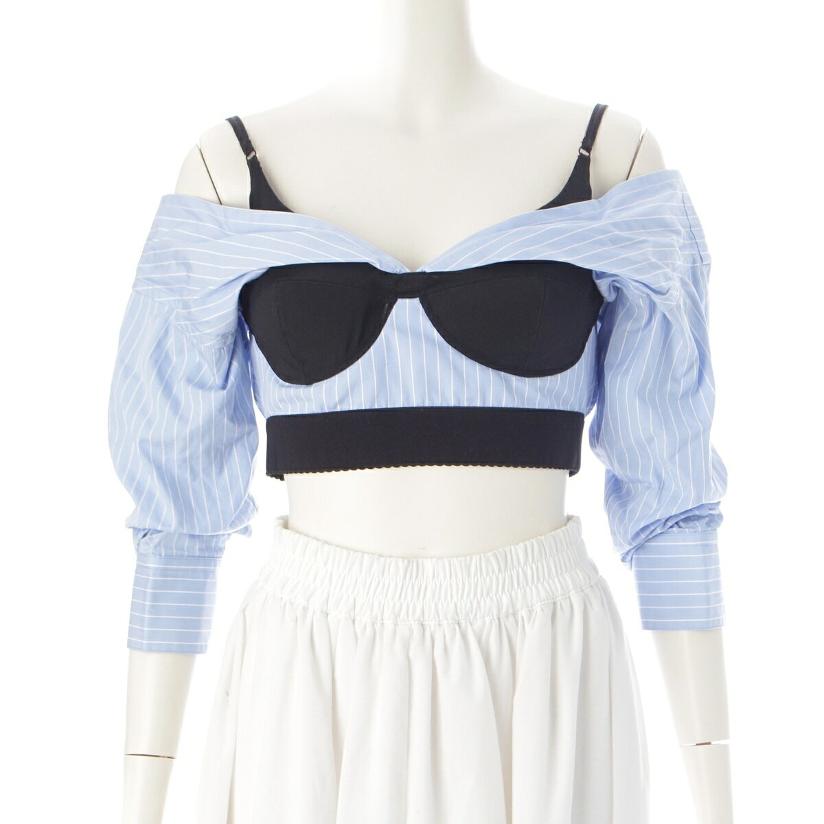 乐天商城 - アレキサンダーワン Alexander Wang コットン オフショルダー ブラトップ シャツ ブラウス CA00985 ブルー ブラック 0【中古】【正規品保証】