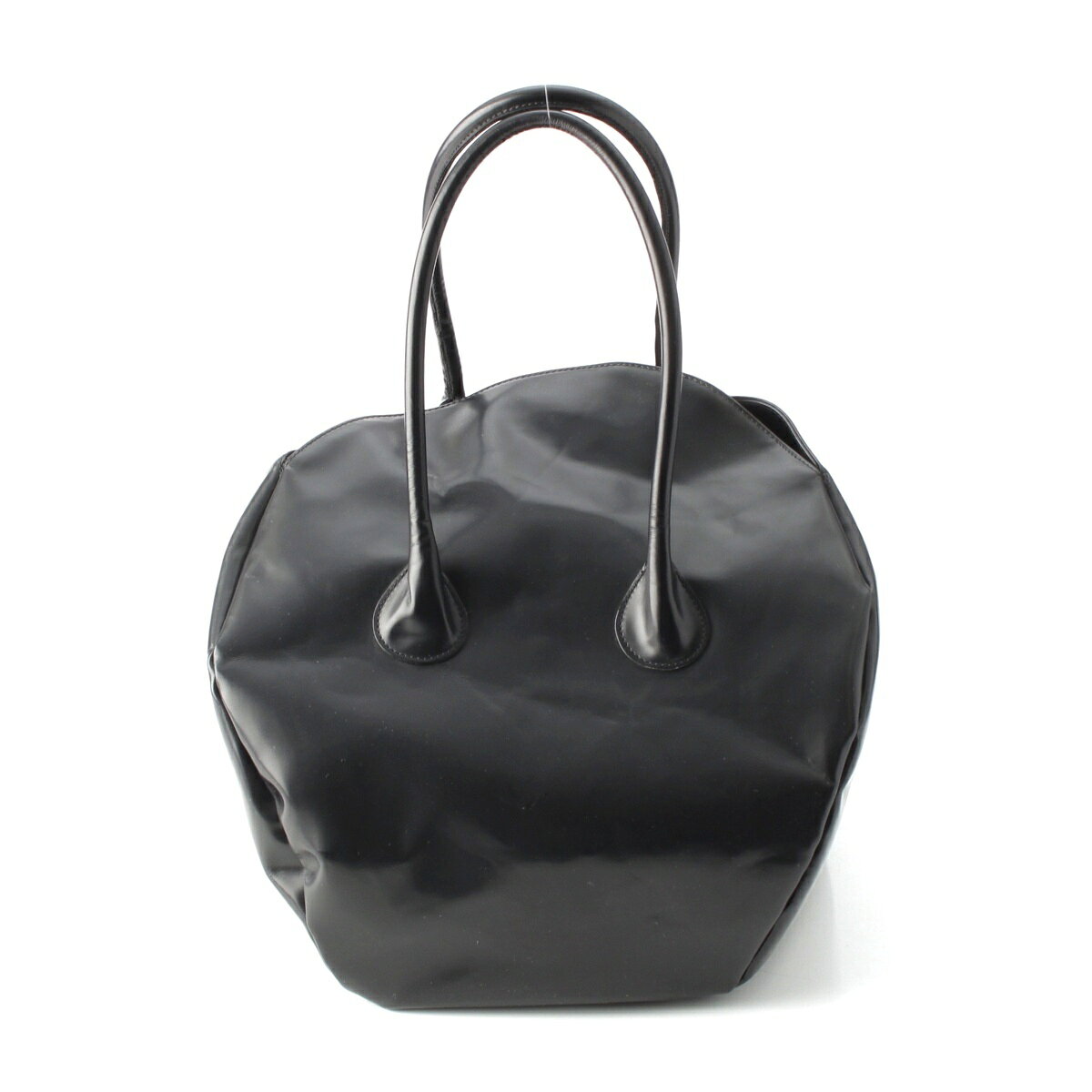 乐天商城 - コムデギャルソン COMME des GARCONS レザー アーカイブ 変型 特大 ギャザー 台形 ハンドバッグ GK-102010 ブラック【中古】【正規品保証】